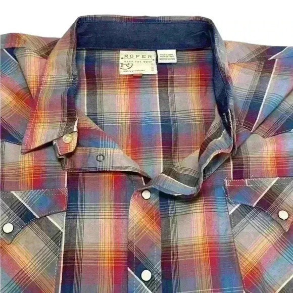 Men’s Roper Plaid Snap Button Down Long Sleeve - 100% Cotton - Size 2XL - Picture 7 of 13